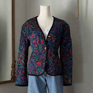Vintage Russ Quilted Paisley Jacket ILGWU Union Made USA Boho Red Blue